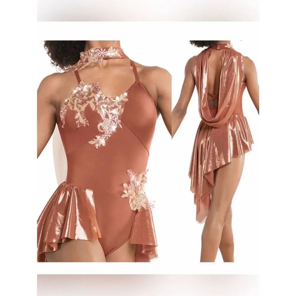 Revolution Tenth House solo lyrical Dance costume orange copper LC child